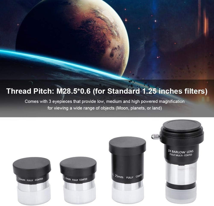 Goshyda Plossl Okular Kit, 1,25 "Plossl Teleskop Okular Set 4mm/10mm/25mm + 2X Barlow Objektiv für A