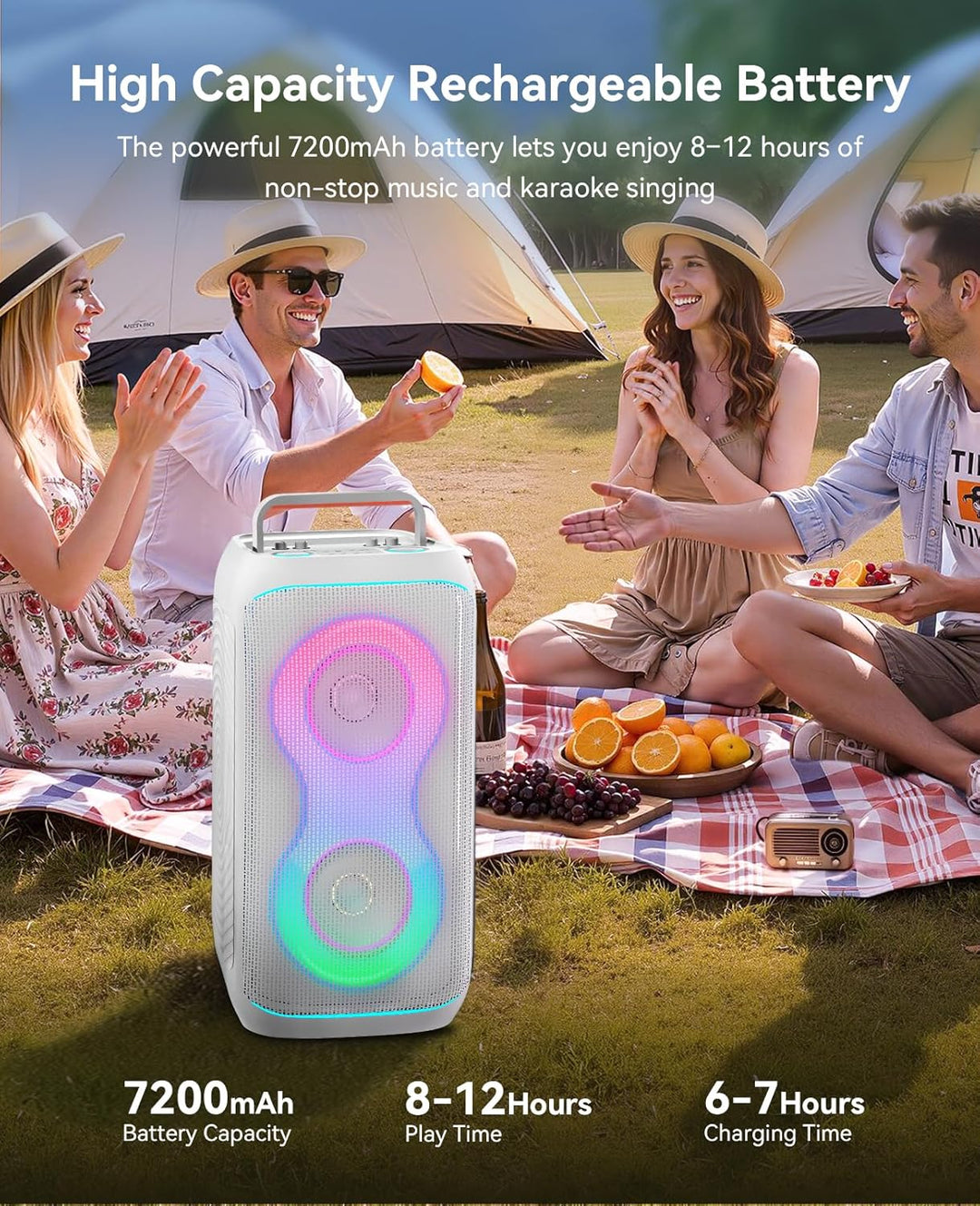 GKD61 Karaoke-Maschine für Erwachsene, 2 Kabellose UHF-Mikrofone, 400W Spitzenleistung, Tragbarer Bl