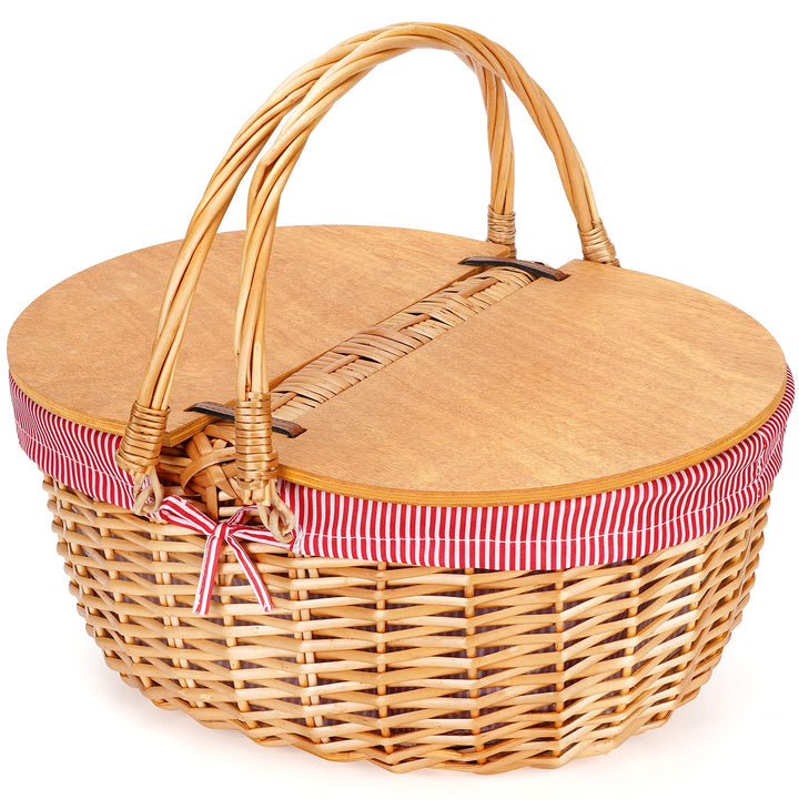 Picknickkorb aus Weidengeflecht Mit Einlage, Holz Geteilter Deckel, Vintage-Stil Weidenkorb Mit Falt