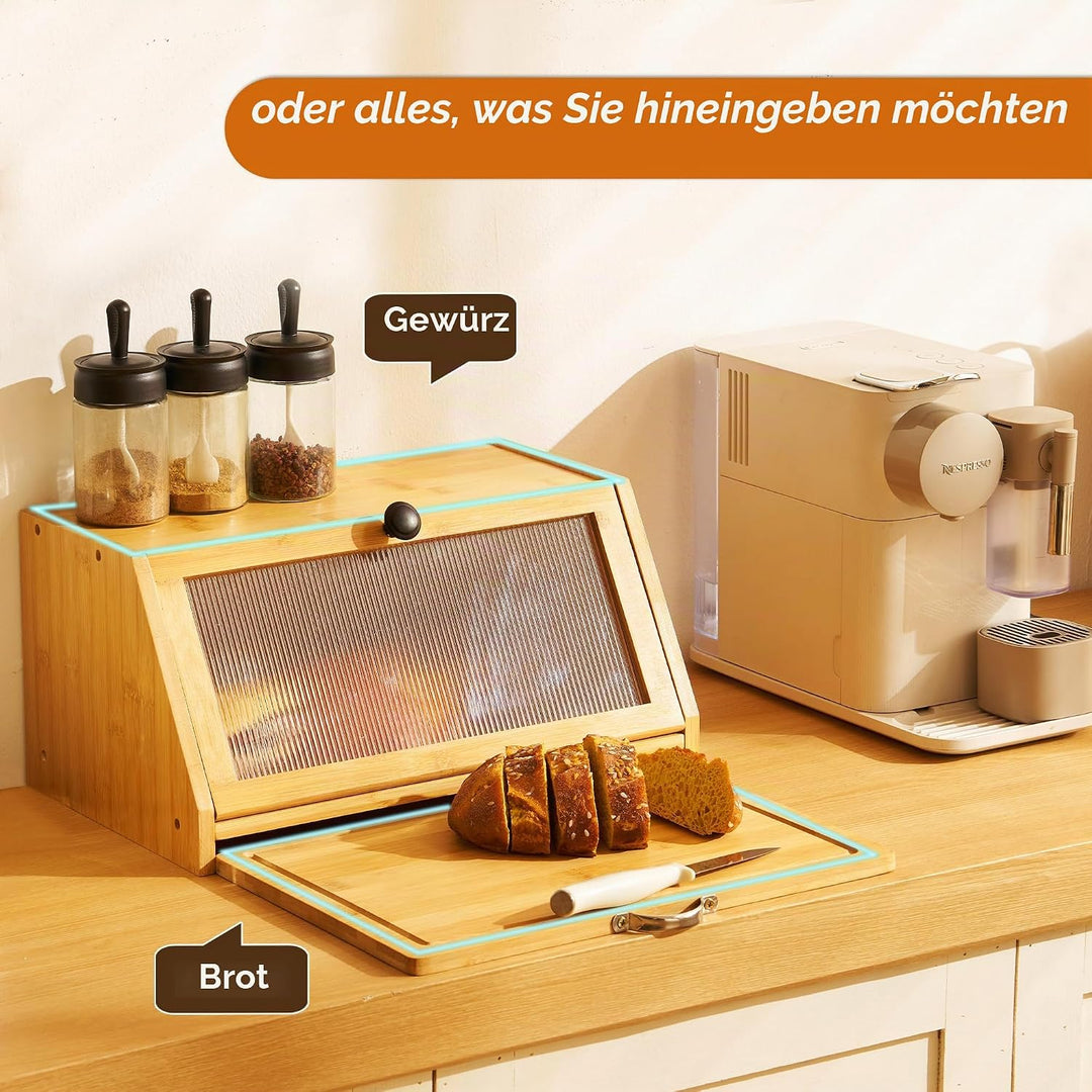 YOUDENOVA Brotkasten mit Schneidebrett, Bambus Aufbewahrungsbox, Holz Brotkorb Boxen Aufbewahrung Br