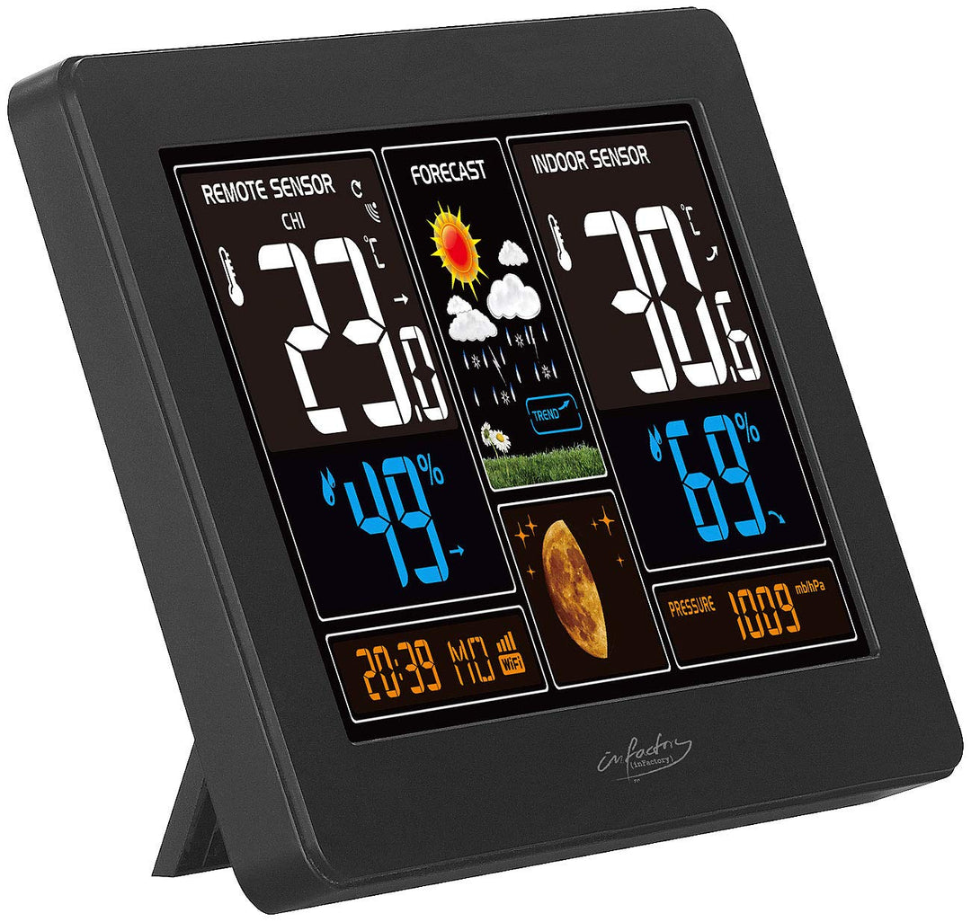 infactory Smart Life Wetterstation: WLAN-Funk-Wetterstation mit Aussensensor, XL-Farbdisplay und App
