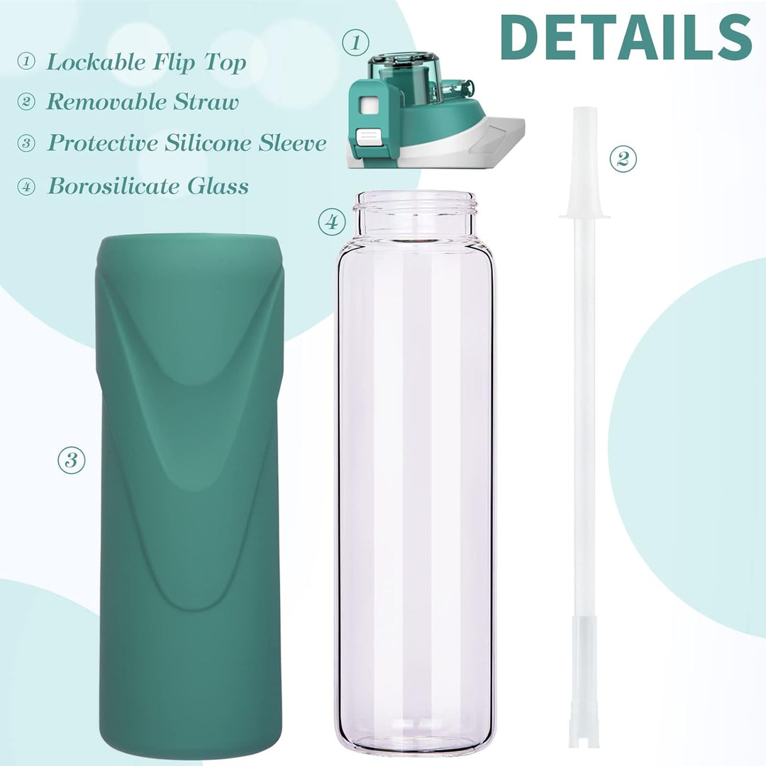 DEARRAY 1l Sport Trinkflasche Glas Flasche mit Strohhalm 1 liter auslaufsicher bpa frei Gym Wasserfl