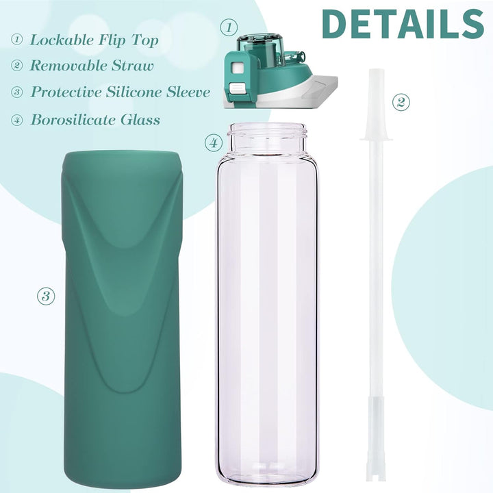 DEARRAY 1l Sport Trinkflasche Glas Flasche mit Strohhalm 1 liter auslaufsicher bpa frei Gym Wasserfl