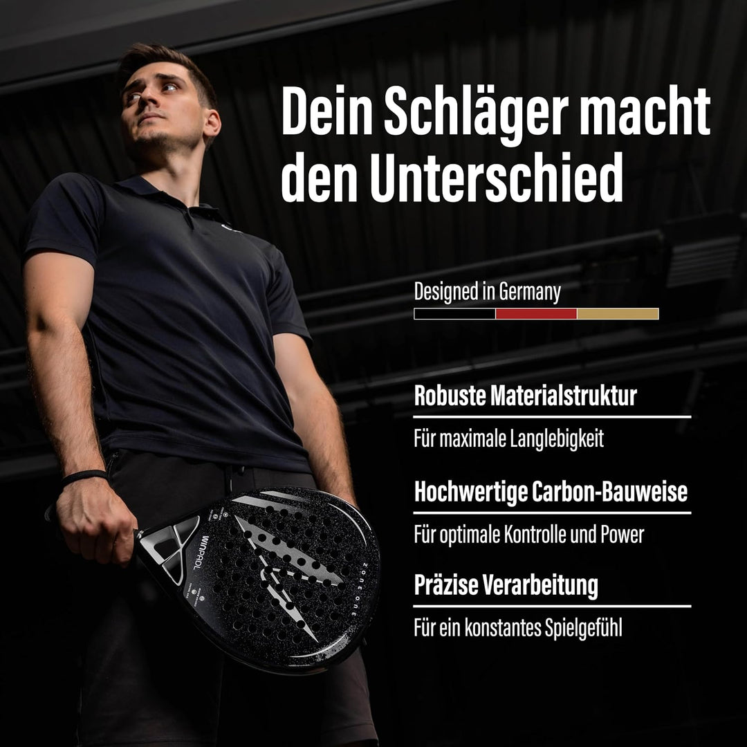Padelschläger Zone One aus Carbonfaser - 100% Carbon-Rahmen, Soft-Eva-Kern, 365 g, Tropfenform, raue