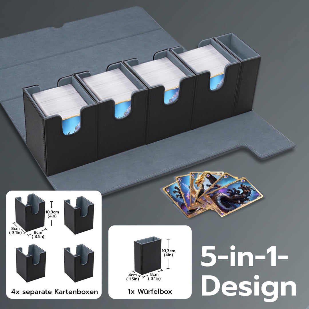 5 in 1 Card Deck Box for MTG, Gathering Kartenbox für 800+ Ungesleevte Karten mit Würfelablage, PU L