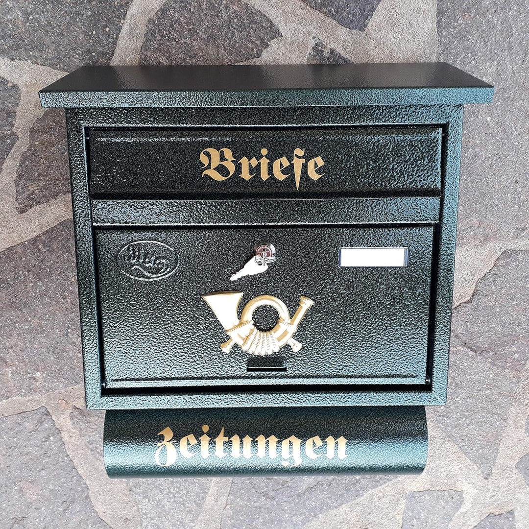 Grosser Briefkasten/Postkasten XXL Grün Dunkelgrün mit Abnehmbarer Zeitungsrolle Flachdach Katalogei