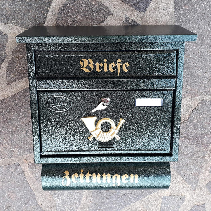 Grosser Briefkasten/Postkasten XXL Grün Dunkelgrün mit Abnehmbarer Zeitungsrolle Flachdach Katalogei