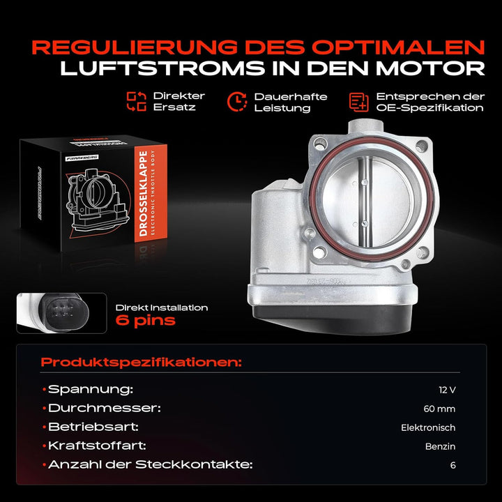 Frankberg Drosselklappenstutzen 6-Polig Kompatibel mit 3er E90 316 318 1.6L 2.0L 2005-2011 3er Touri