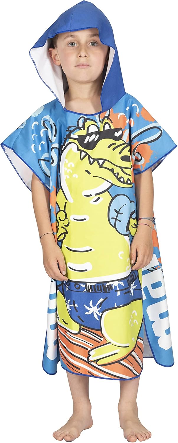 Mares Seaside Poncho Junior, Polyester-Mikrofaser Bademantel Badeponcho Strandtuch Kinder, Krokodil,