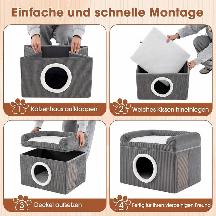COSTWAY Katzenhaus faltbar, Katzenhöhle mit Sisal-Kratzmatte, weiches Kissen, erhöhten Kanten &amp; Ruts