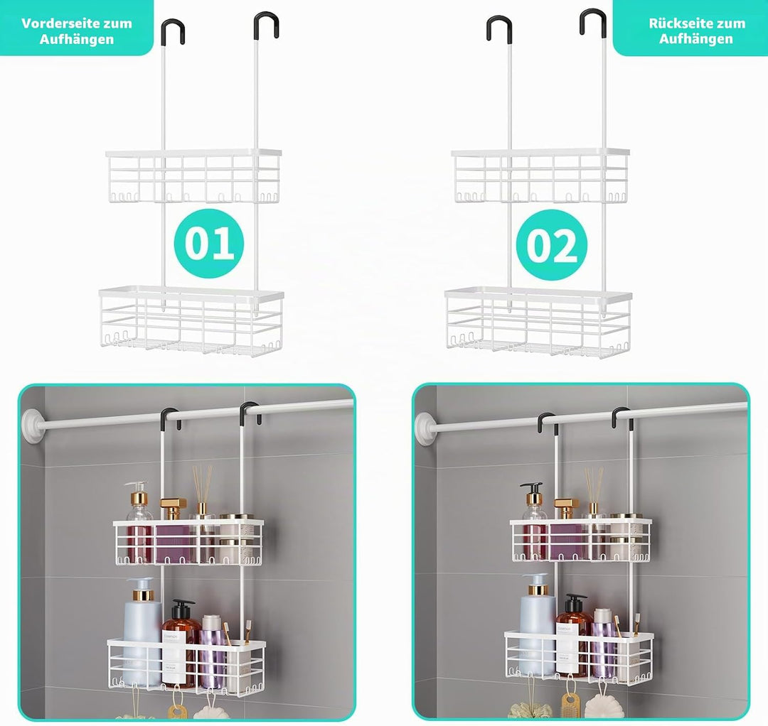 HapiRm Duschregal zum Hängen Duschablage Hängend- 2 Tier Duschablage zum Hängen mit Haken, kein Bohr