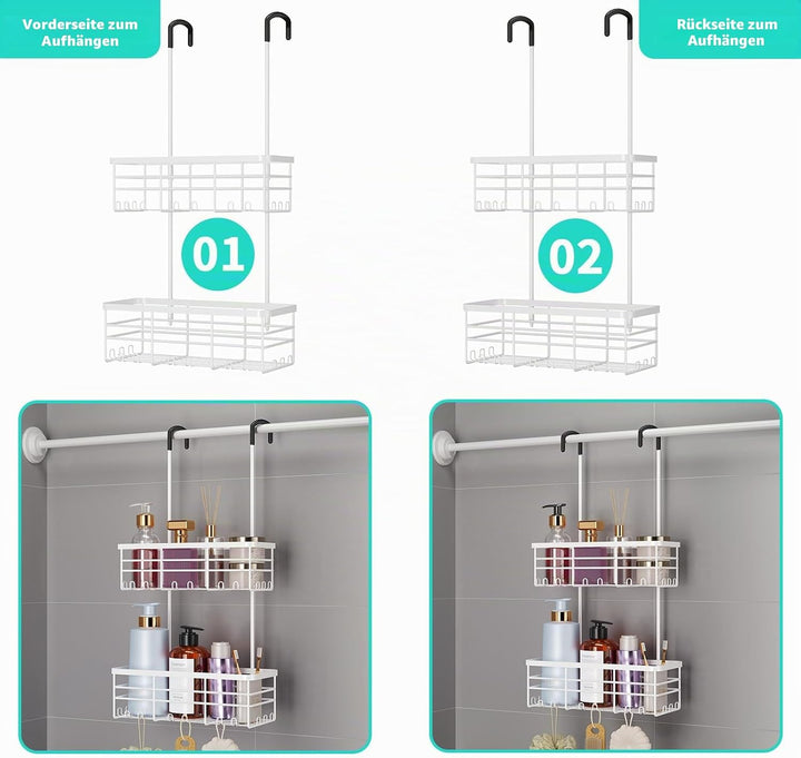 HapiRm Duschregal zum Hängen Duschablage Hängend- 2 Tier Duschablage zum Hängen mit Haken, kein Bohr