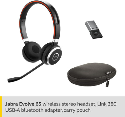 Jabra Evolve 65 Wireless Stereo On-Ear Headset – Microsoft Certified Headphones With Long-Lasting Ba