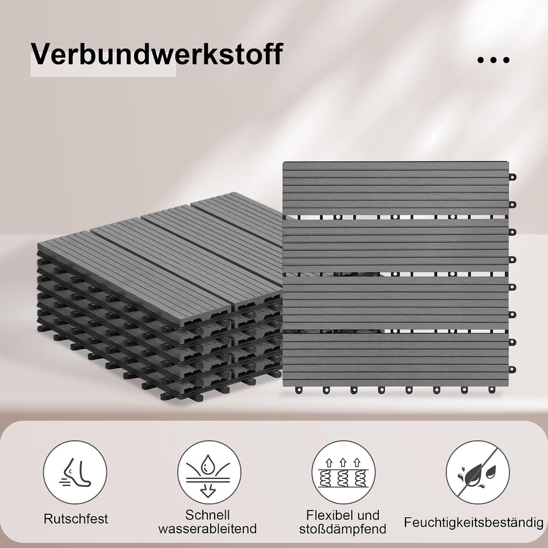 Laneetal WPC Fliesen 22er Set für 2 m², für Aussen Terrasse Balkon, Terrassenfliesen Klicksystem 30x