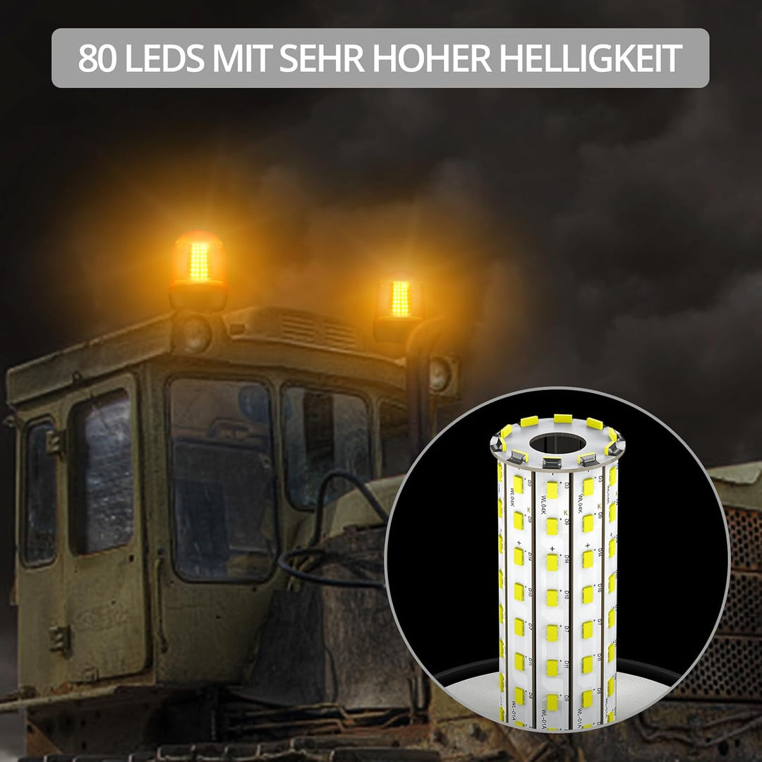Justech 2x 80LED Rundumkennleuchte Rundumleuchte Warnleuchten LED Amber 12V/24V Blinkleuchte Staubdi