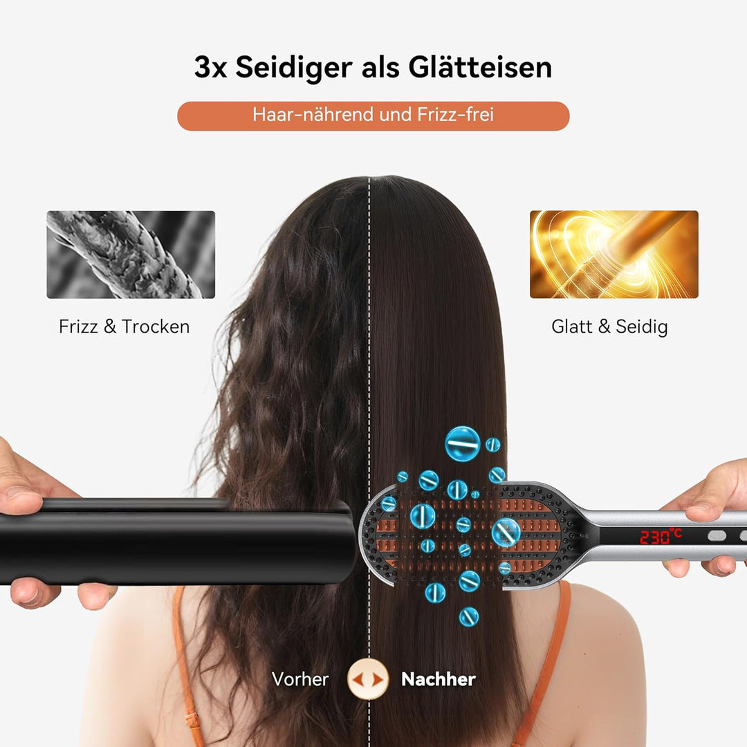 Glätteisen Haarglätter Bürste, Kompakte Heizbürste, Glattes Styling Leicht, Glatteiseisen für Schnel