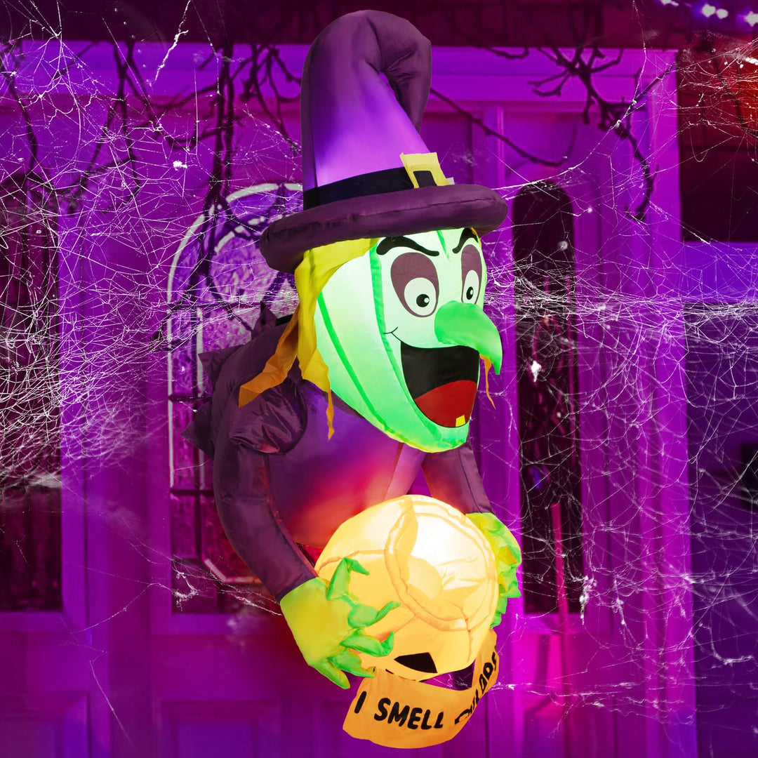 4,5 Ft Halloween deko Aufblasbar Hexe, Halloween deko Outdoor Fenster,Geisterhexen mit Kürbis-Bonbon