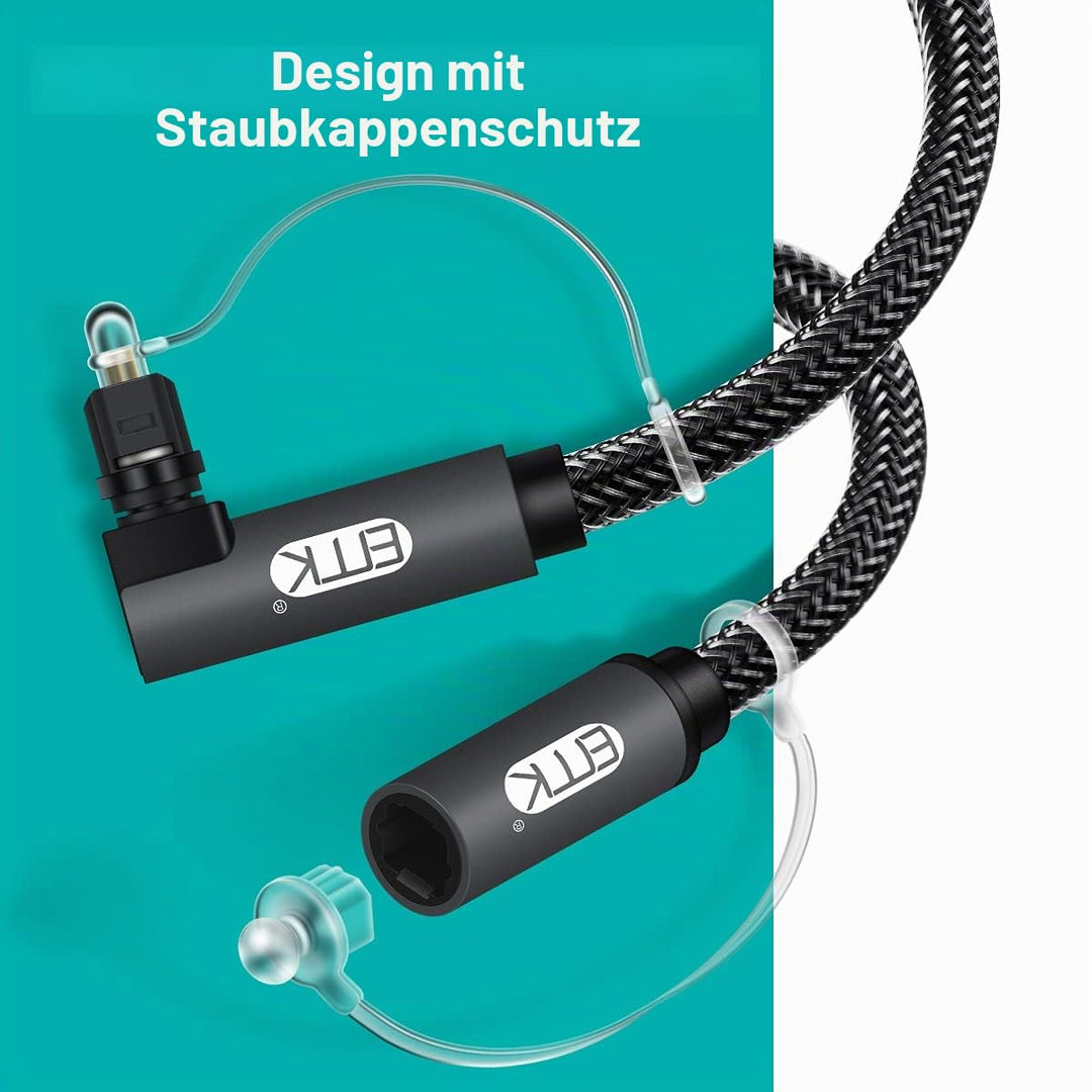 EMK 90 Grad Optische Verlängerungskabel Buchse zu Stecker Audiokabel Kupplung Nylonbehaart Toslink K