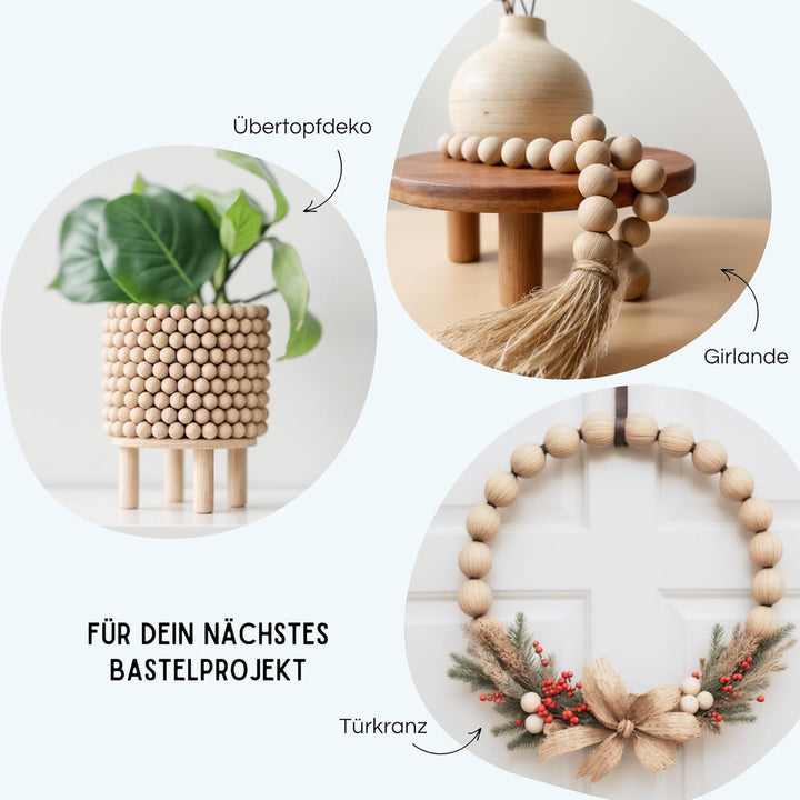 EV® Holzkugeln mit Loch - 12 Stück 50mm Durchmesser - Made in Austria - Grosse Holzperlen mit 8mm Bo