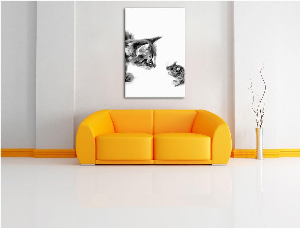 Pixxprint Katze und Maus Freunde als Leinwandbild/Grösse: 120x80 cm/Wandbild/Kunstdruck/fertig bespa