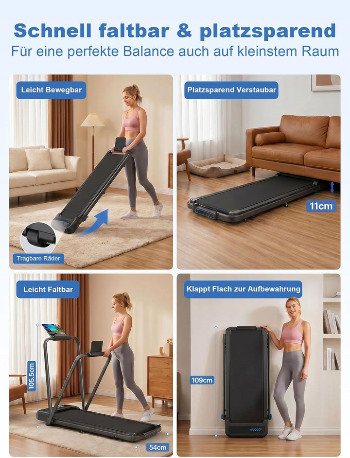 Walking Pad with 10% Incline, Folding Treadmills for Home Foldable with Handle Bar, 3.0HP Under Desk