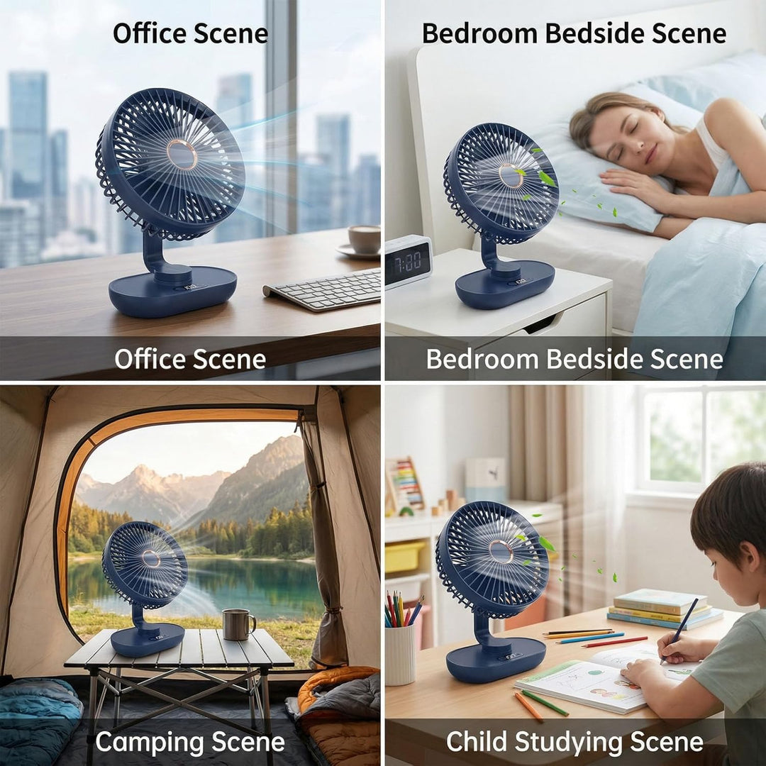 Mini Ventilator Oszillierend Ultra Leise,4000mAh Akku Mini Tischventilator,5 Geschwindigkeiten USB T