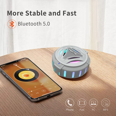 HEYSONG Tragbarer Bluetooth-Lautsprecher, IPX7 Wasserdicht Dusche Musikbox mit Licht, Dualen Bass-Tr