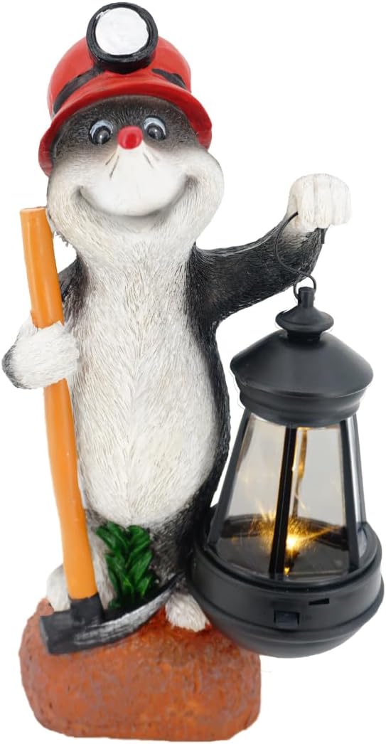 abc HOME | Gartenfigur Maulwurf mit Laterne | LED | Solarpanel | Lichtsensor