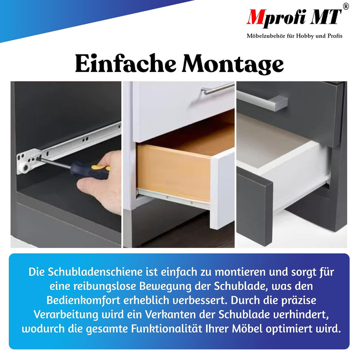10 X Mprofi MT® (10 Paar) Schubladenschienen-Schubladenauszug-Schienen für Schubladen-Rollenauszug-M