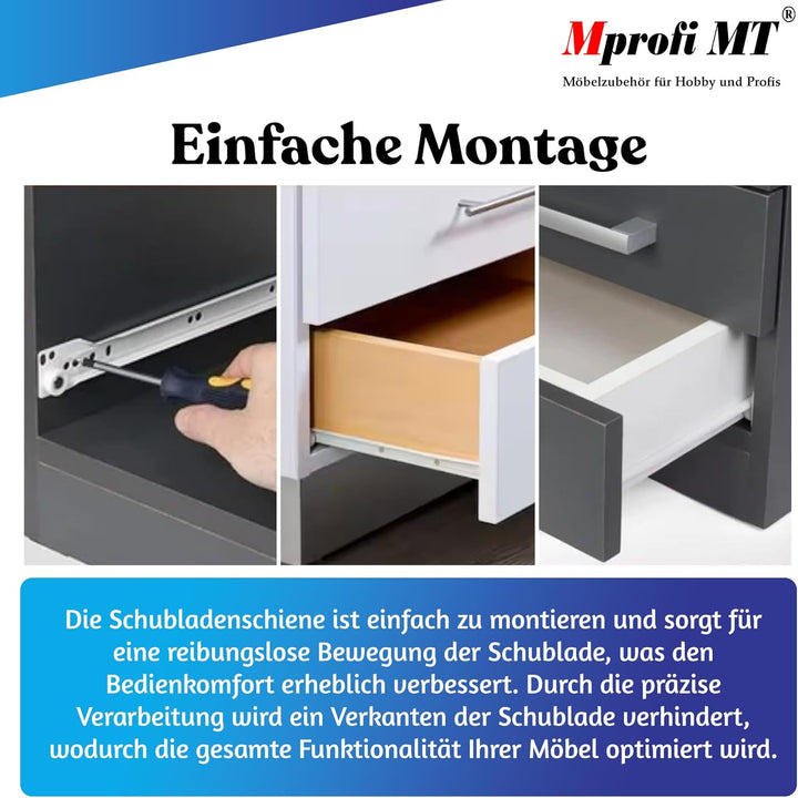 10 X Mprofi MT® (10 Paar) Schubladenschienen-Schubladenauszug-Schienen für Schubladen-Rollenauszug-M