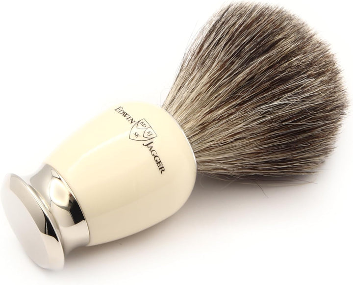 Edwin Jagger Rasur-Geschenk-Set- Pure Badger Dachshaar-Rasierpinsel, Gillette Mach 3 Rasierer, verni