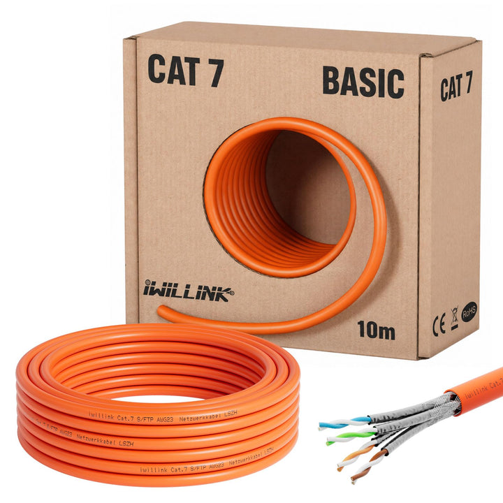 iwillink CAT 7 Verlegekabel 10m S/FTP - Leicht zu Verarbeiten AWG23 | LSZH BauPVO Eca - 10 Gbit/s, 6