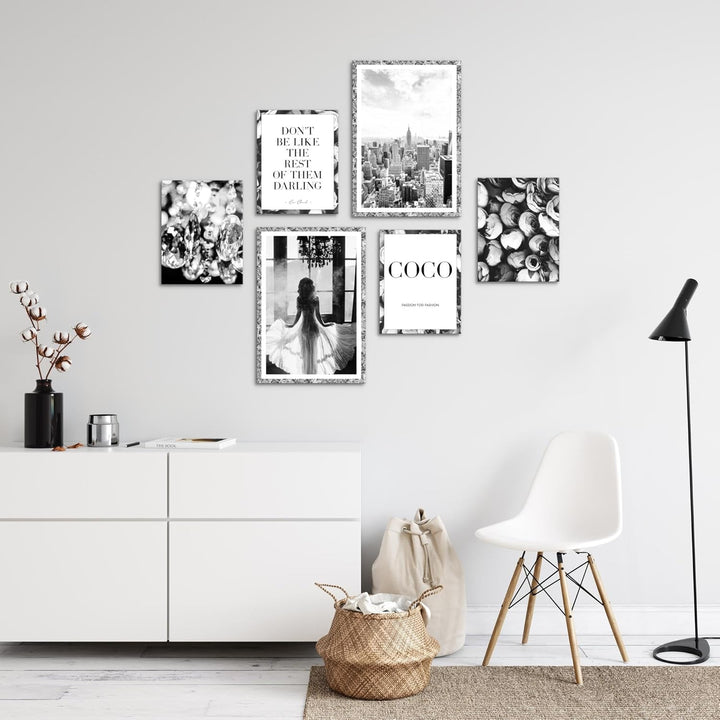 Novart Wandbilder Set Fashion Coco - KEIN EXTRA RAHMEN BENÖTIGT - Modern Deko - Wohnzimmer Mädchen T