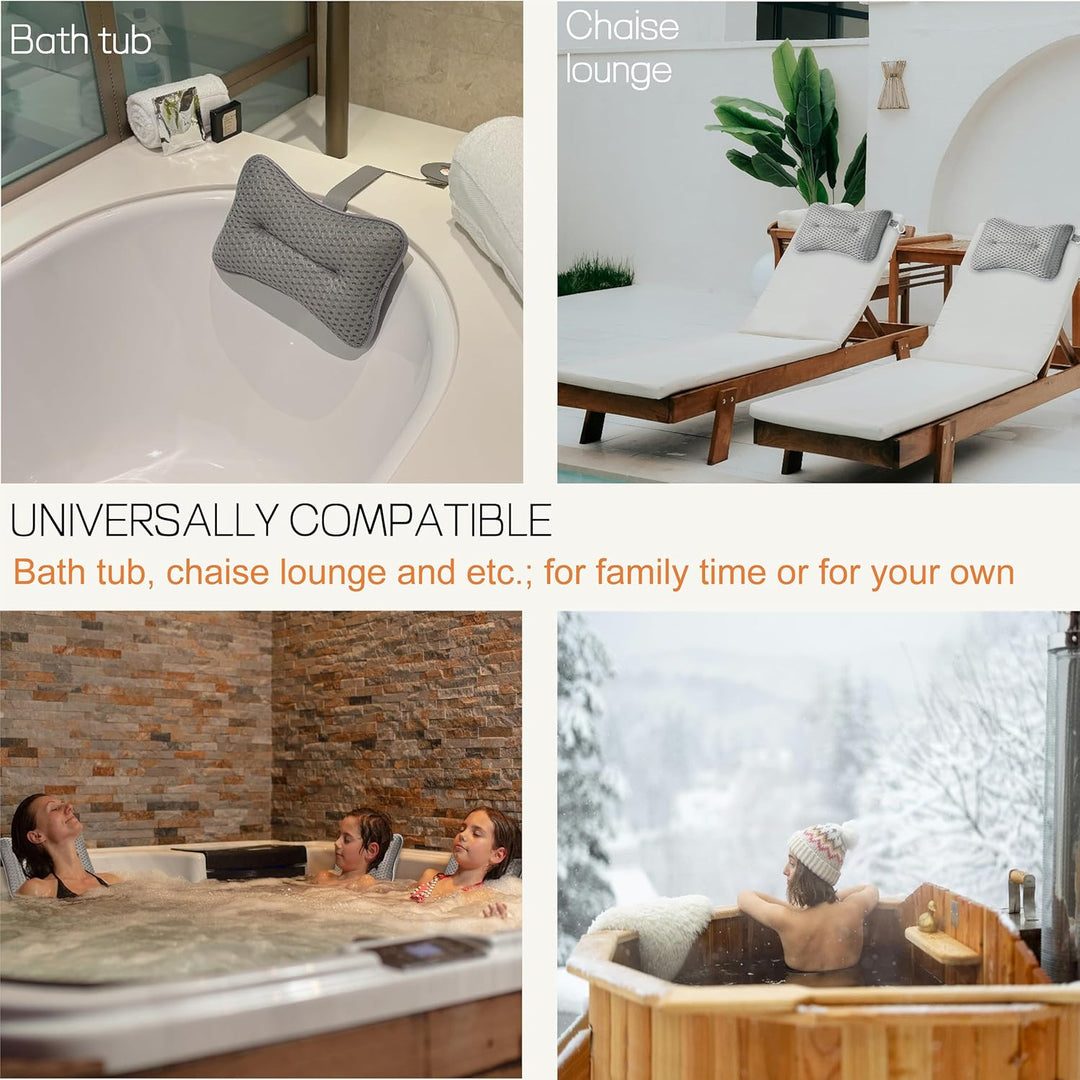 Grosses Kissen für Whirlpool (grau), Spa und Chaiselongue – Universal-Kopfstütze und Nackenstützkiss