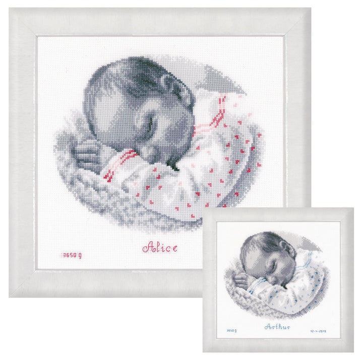Vervaco PN-0169612 Schlafendes Baby Stickpackung Zählmuster, Baumwolle, mehrfarbig, ca. 25 x 24 cm /