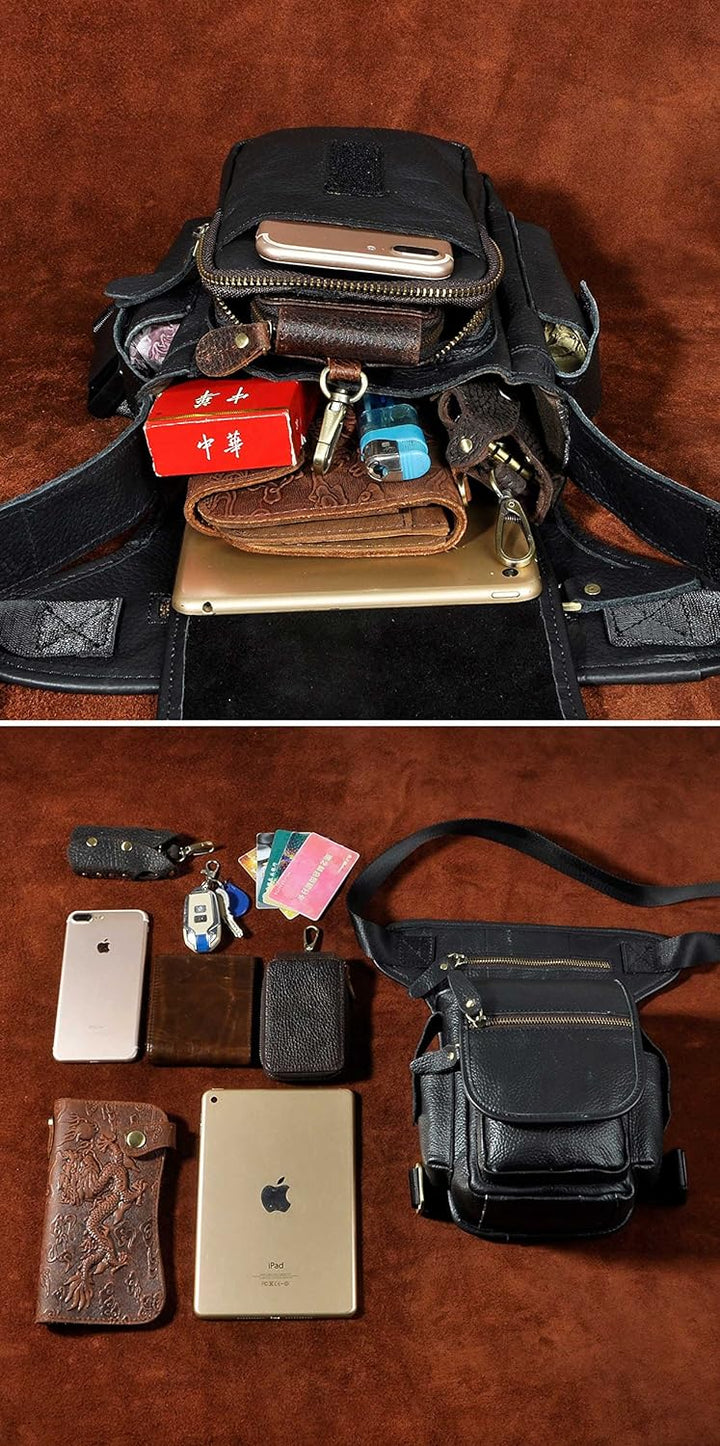 Le'aokuu Herren Echtes Leder Tasche Beinbeutel Beintasche Aussenbeintasche Hüfttasche Drop Leg Thigh