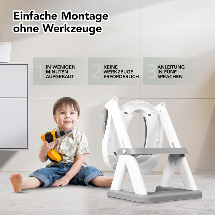 KidzCorner Kinder Toilettensitz mit Treppe, höhenverstellbare Toilettenleiter klappbar auch als Trit