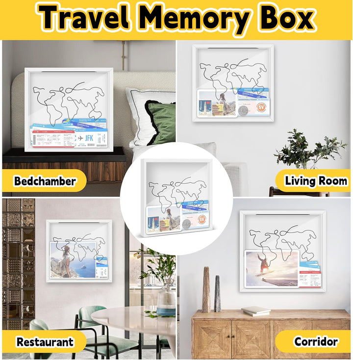 3D Bilderrahmen zum Befüllen 30x30cm, Reise Abenteuer Archivbox, 3D Objektrahmen Tiefer 5cm, Tiefer