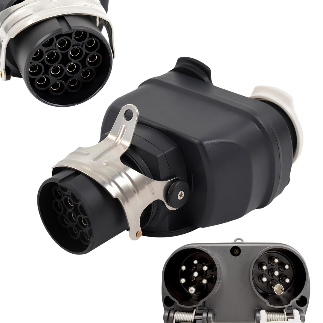LKW Kurzadapter 24V – 15-p olig Steckdose auf 2X 7-polig Stecker Verteiler für Anhänger (15pol auf 2