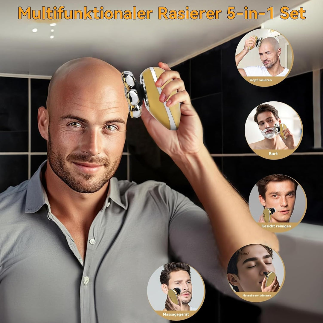 7D Rasierer mit schwimmendem Kopf für Männer mit Glatze, IPX7 wasserdichtes Rasier-Set, 5 in 1 elekt