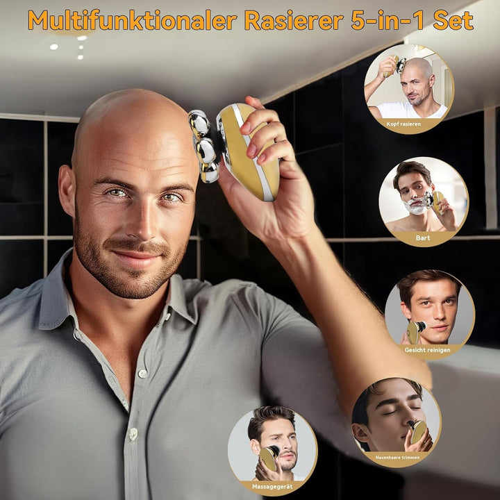 7D Rasierer mit schwimmendem Kopf für Männer mit Glatze, IPX7 wasserdichtes Rasier-Set, 5 in 1 elekt