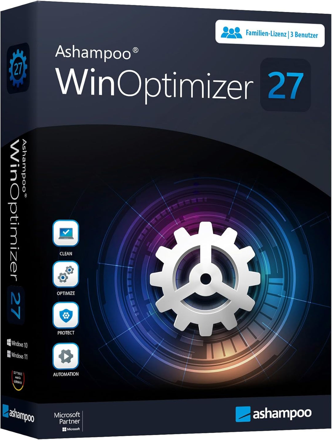WinOptimizer 27 - 3 USER Lizenz - Tuning für Windows 11 10 7 - unbegrenzte Laufzeit - Sicher, Sauber