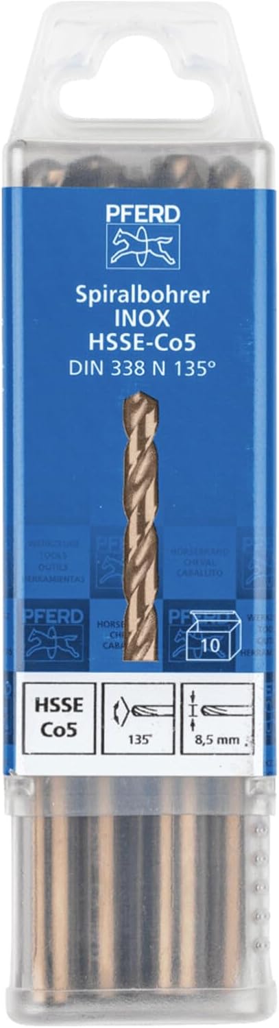 PFERD Spiralbohrer INOX, 10 Stück | Ø 8,5 mm, HSS-E Co5 N, DIN 338, 135° | 25203575 - für zähe und h