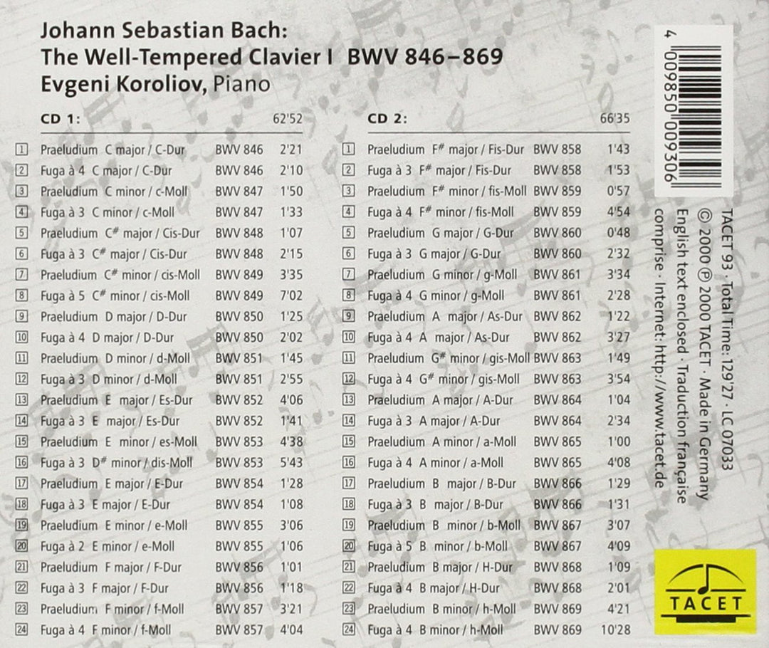 Das Wohltemperierte Klavier, Teil 1, Audio-CD
