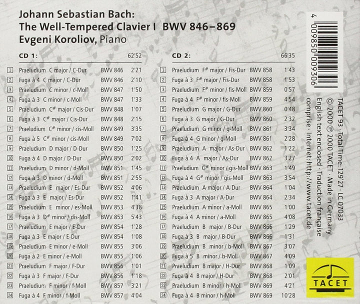 Das Wohltemperierte Klavier, Teil 1, Audio-CD