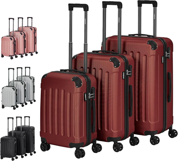 Arebos Reisekoffer 3er Set I ABS-Hartschale I Trolley Kofferset I Teleskopgriff I Inkl. Reissverschl