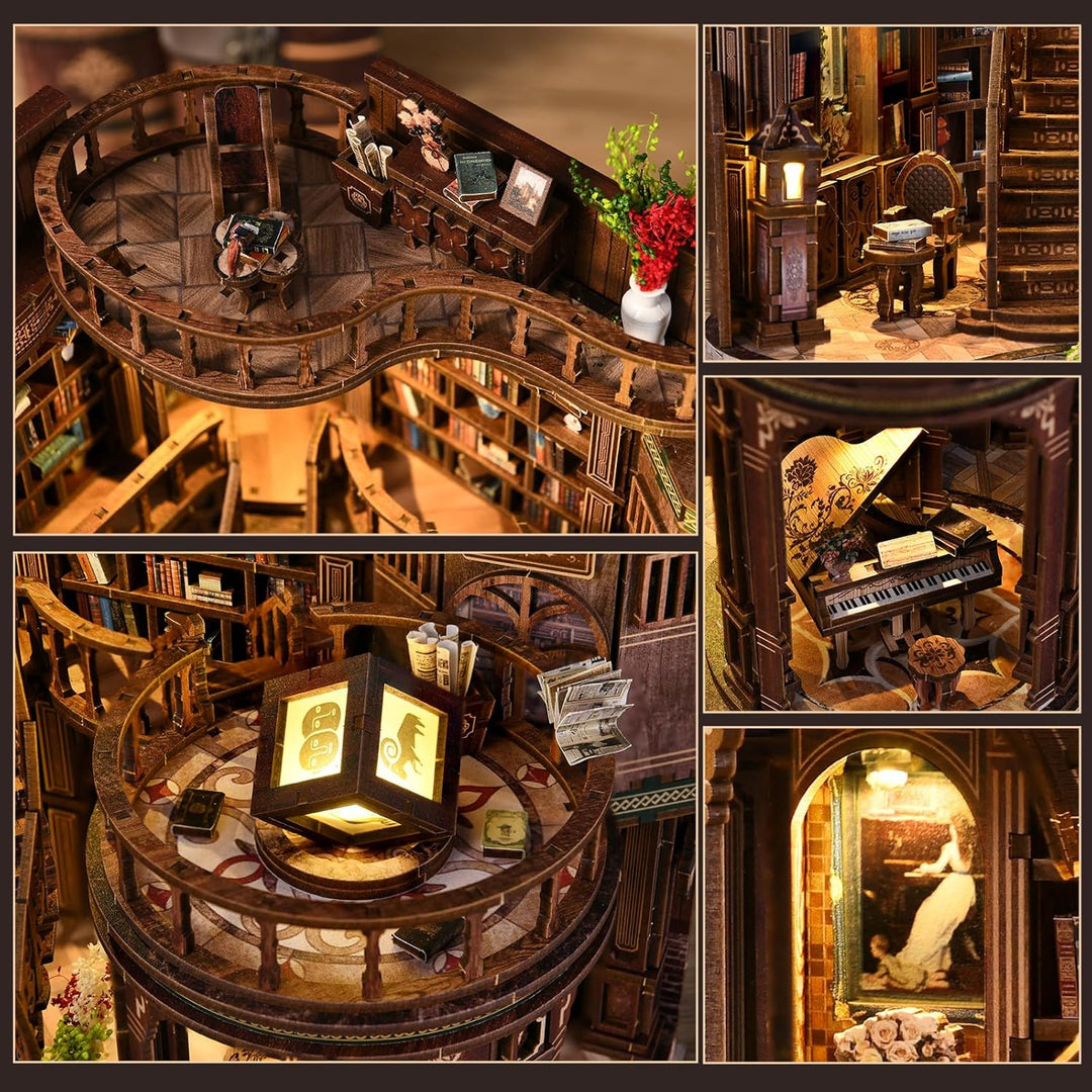 DIY Bücherregal-Nische Bausatz für Erwachsene – 3D Holz-Miniatur-Puppenhaus Modellbausatz, Bastelset