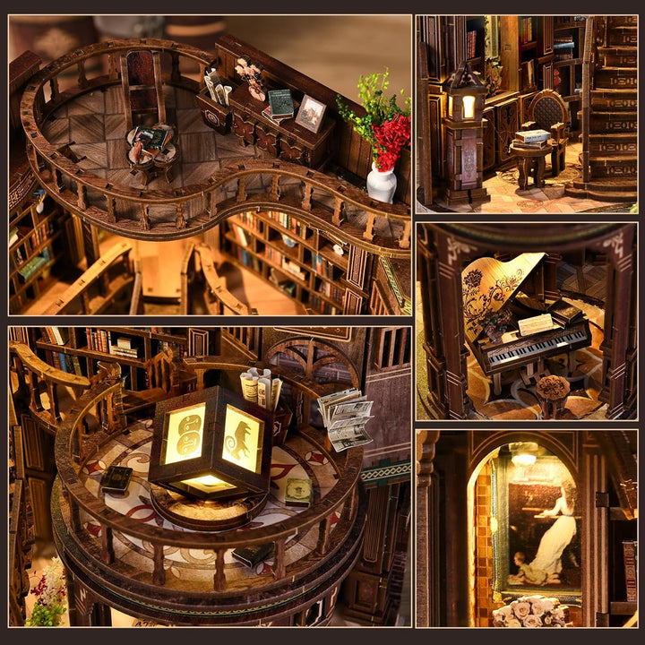 DIY Bücherregal-Nische Bausatz für Erwachsene – 3D Holz-Miniatur-Puppenhaus Modellbausatz, Bastelset