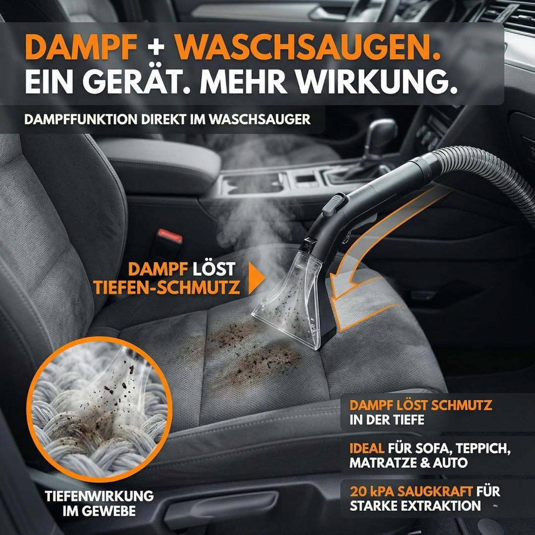Sommertal HYDRO 9000 MAX Waschsauger | 1.000W, 28 kPa | Teppichreiniger & Polsterreiniger mit Dampfs