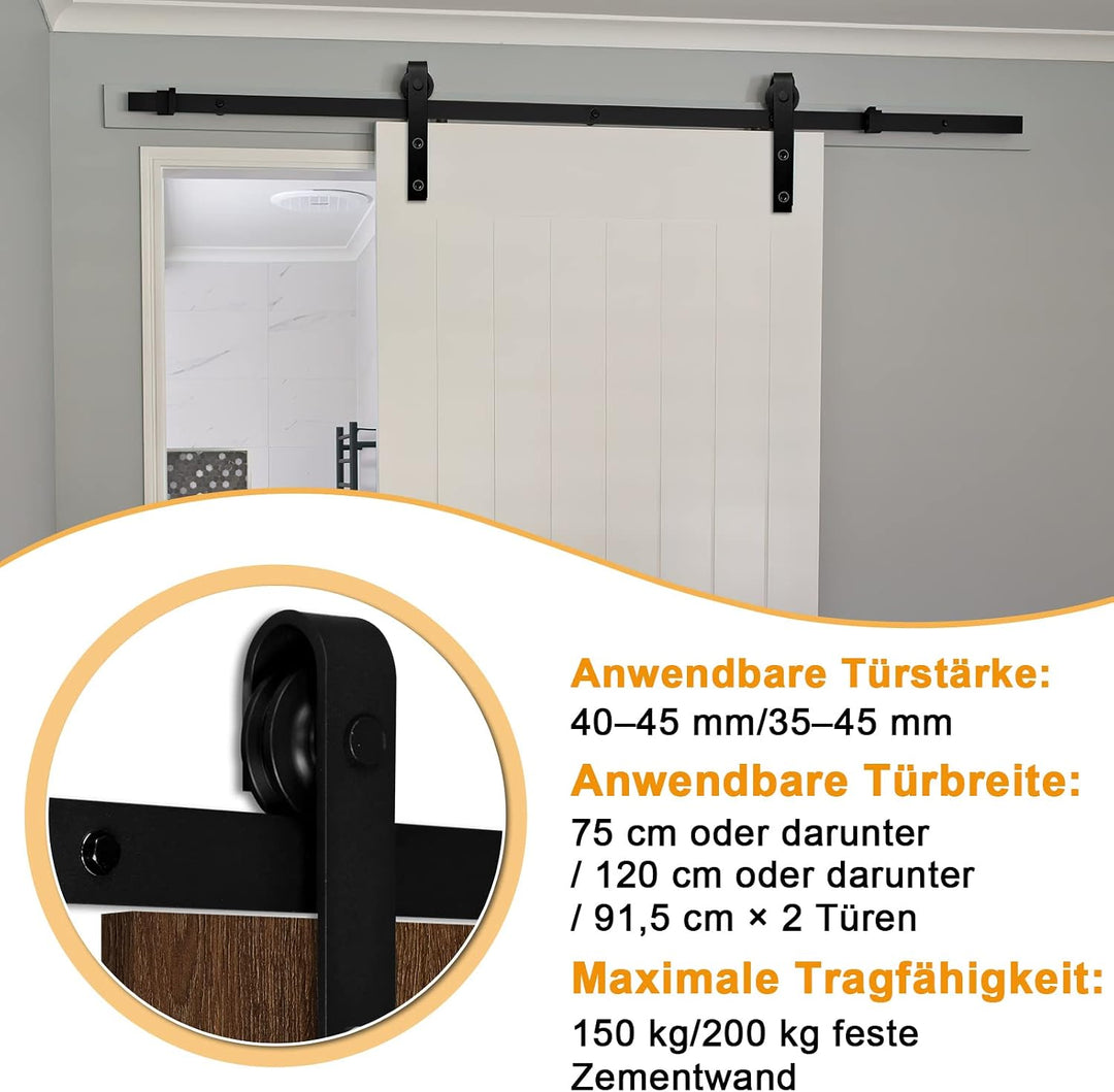 Ikodm 183cm (6FT) Schiebetürbeschlag Schiebetürsystem Schiebetür Hängeschiene Komplettset für Einzel